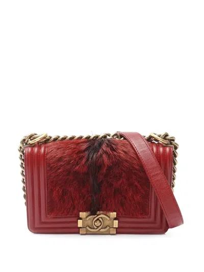 Pre-owned Chanel 2015-2016 Small Leather And Fur Boy Flap Crossbody Bag In Red