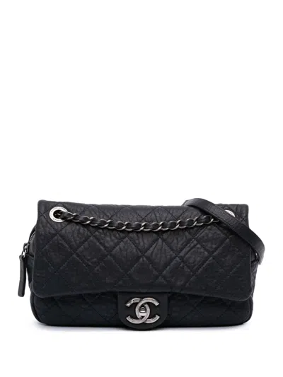 Pre-owned Chanel 2015-2016 Small Quilted Distressed Calfskin Easy Flap Crossbody Bag In Blue