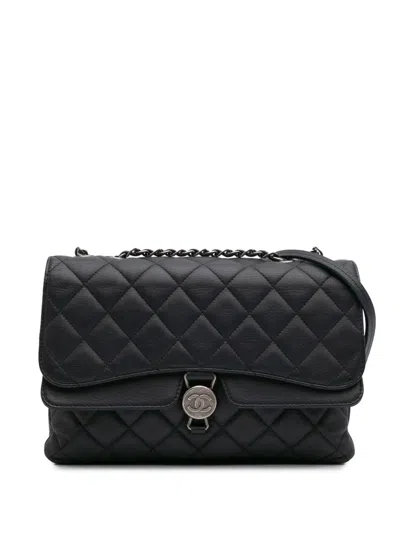 Pre-owned Chanel 2015-2016 Small Quilted Grained Calfskin Cc Round Clasp Accordion Flap Shoulder Bag