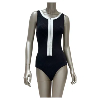 Pre-owned Chanel 2015 Black & Pink Colorblock One-piece Swimsuit Sz.38