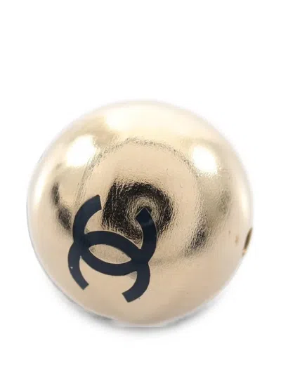 Pre-owned Chanel 2015 Camellia Tweed Brooch In Blue