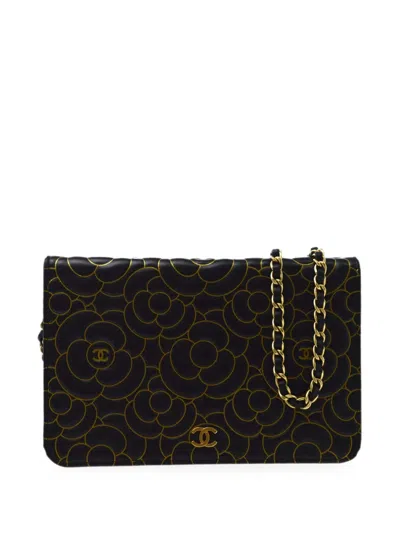 Pre-owned Chanel 2015 Camellia Wallet On Chain Clutch Bag In Black