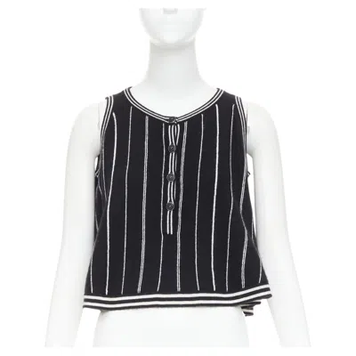 Pre-owned Chanel 2015 Cashmere Striped Crop Camisole Fr34/36 In Gray