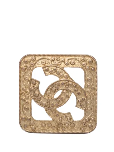 Pre-owned Chanel 2015 Cc Gold Plated Rhombus Brooch Costume Brooch