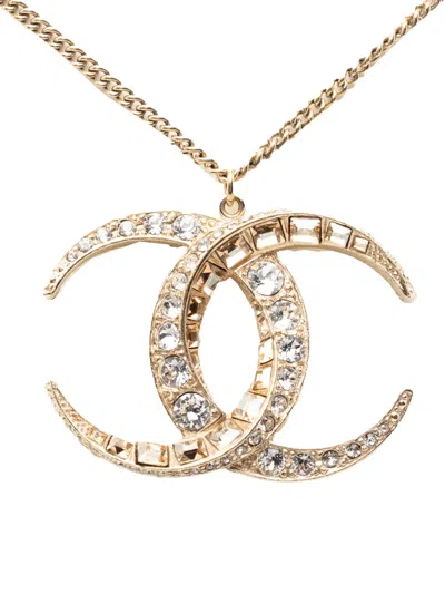 Pre-owned Chanel 2015 Cc Gold Plated Strass Moon Pendant Necklace Costume Necklace
