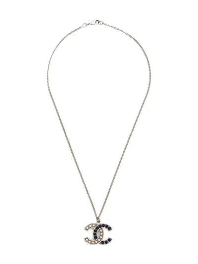Pre-owned Chanel 2015 Cc Mark Necklace In Silver