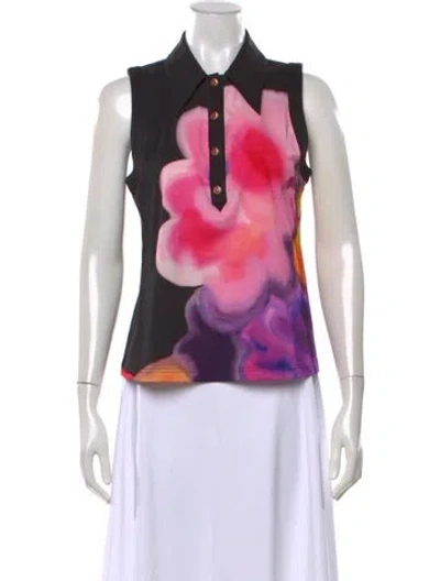 Pre-owned Chanel 2015 Floral Print Polo In Black