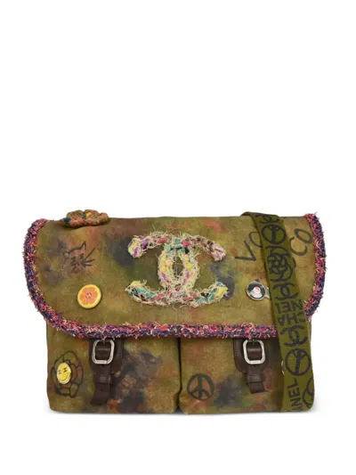 Pre-owned Chanel 2015 Graffiti On The Pavement Cross Body Bag In Green