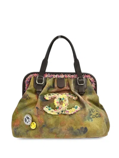 Pre-owned Chanel 2015 Graffiti On The Pavements Satchel Bag In Green