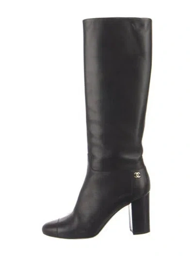 Pre-owned Chanel 2015 Interlocking Cc Logo Boots In Black