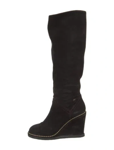 Pre-owned Chanel 2015 Interlocking Cc Logo Boots In Black
