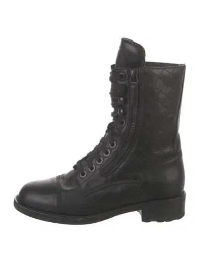 Pre-owned Chanel 2015 Interlocking Cc Logo Combat Boots In Black