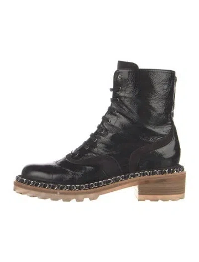 Pre-owned Chanel 2015 Interlocking Cc Logo Combat Boots In Black