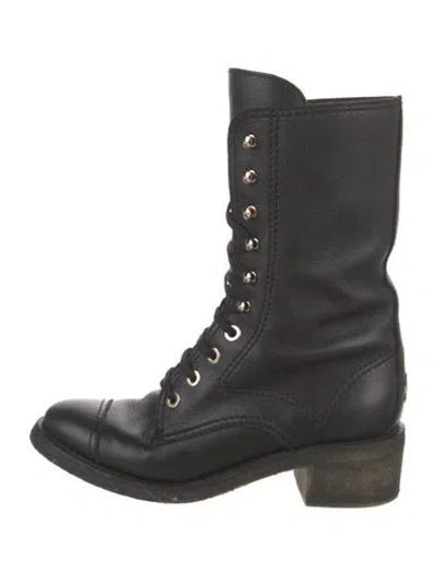 Pre-owned Chanel 2015 Interlocking Cc Logo Combat Boots In Black
