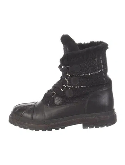 Pre-owned Chanel 2015 Interlocking Cc Logo Combat Boots In Black