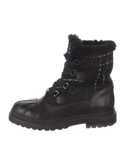 Pre-owned Chanel 2015 Interlocking Cc Logo Combat Boots In Black