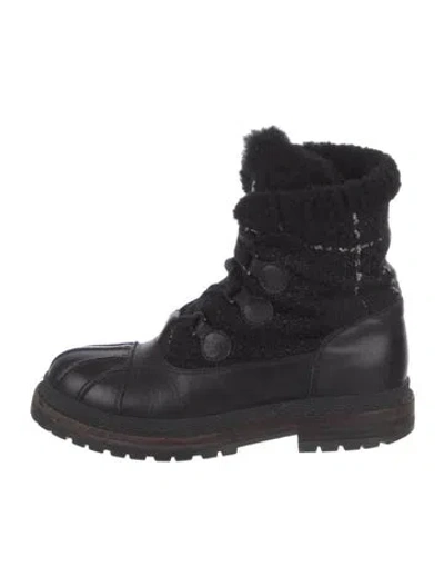 Pre-owned Chanel 2015 Interlocking Cc Logo Combat Boots In Black