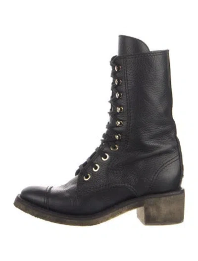 Pre-owned Chanel 2015 Interlocking Cc Logo Combat Boots In Black