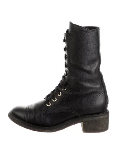 Pre-owned Chanel 2015 Interlocking Cc Logo Combat Boots In Black