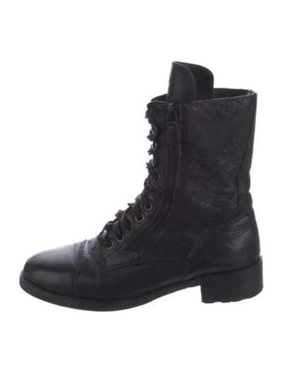Pre-owned Chanel 2015 Interlocking Cc Logo Combat Boots In Black