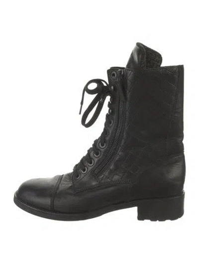 Pre-owned Chanel 2015 Interlocking Cc Logo Combat Boots In Black