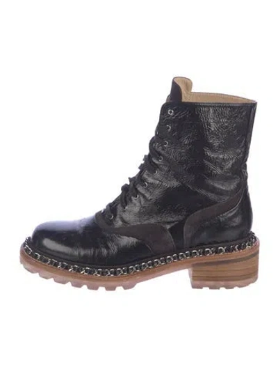 Pre-owned Chanel 2015 Interlocking Cc Logo Combat Boots In Blue