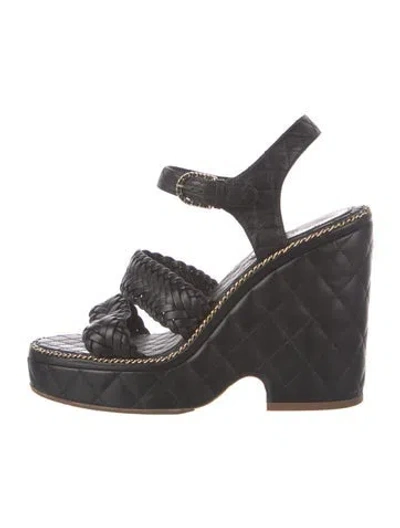 Pre-owned Chanel 2015 Interlocking Cc Logo Espadrilles In Black
