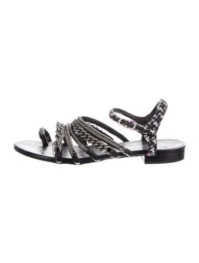 Pre-owned Chanel 2015 Interlocking Cc Logo Gladiator Sandals In Black