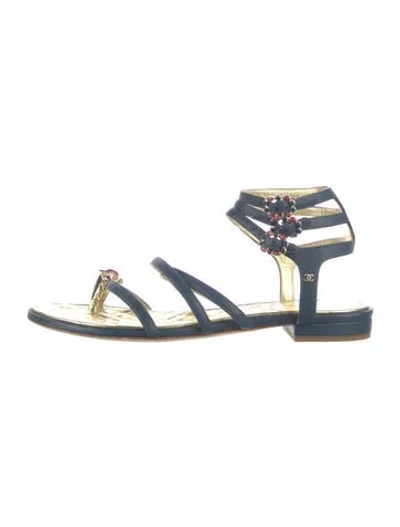Pre-owned Chanel 2015 Interlocking Cc Logo Gladiator Sandals In Blue