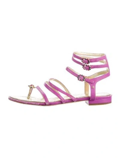Pre-owned Chanel 2015 Interlocking Cc Logo Gladiator Sandals In Purple