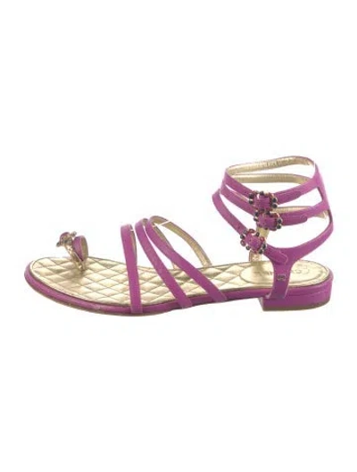 Pre-owned Chanel 2015 Interlocking Cc Logo Gladiator Sandals In Purple