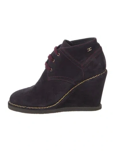 Pre-owned Chanel 2015 Interlocking Cc Logo Lace-up Boots In Blue