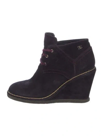 Pre-owned Chanel 2015 Interlocking Cc Logo Lace-up Boots In Blue