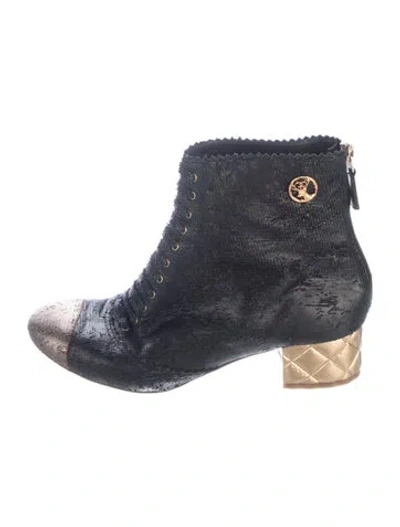 Pre-owned Chanel 2015 Interlocking Cc Logo Lace-up Boots In Blue