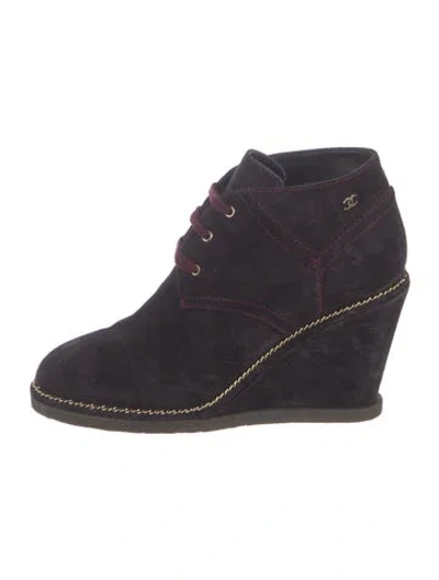 Pre-owned Chanel 2015 Interlocking Cc Logo Lace-up Boots In Blue