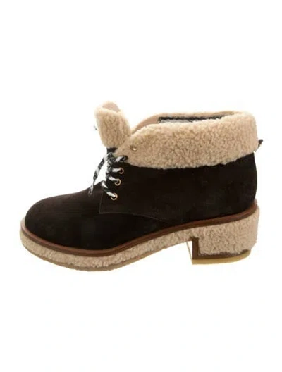 Pre-owned Chanel 2015 Interlocking Cc Logo Lace-up Boots In Brown