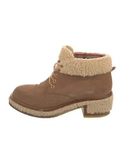 Pre-owned Chanel 2015 Interlocking Cc Logo Lace-up Boots In Neutral