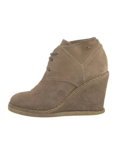 Pre-owned Chanel 2015 Interlocking Cc Logo Lace-up Boots In Neutrals