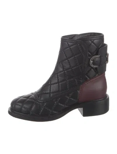 Pre-owned Chanel 2015 Interlocking Cc Logo Moto Boots In Black