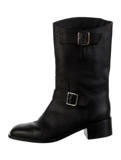 Pre-owned Chanel 2015 Interlocking Cc Logo Moto Boots In Black