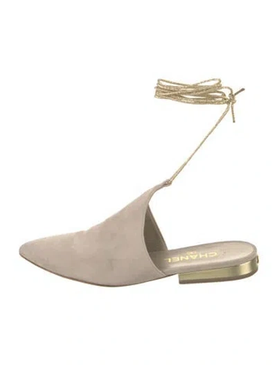 Pre-owned Chanel 2015 Interlocking Cc Logo Mules In Neutral