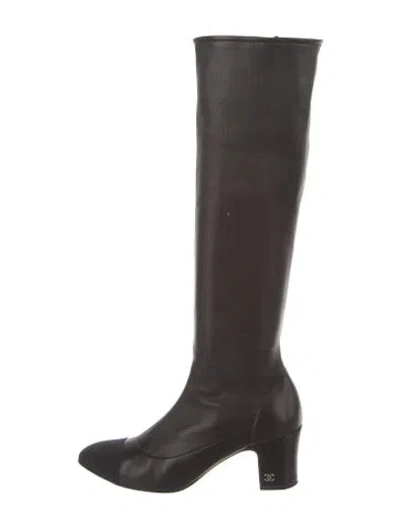 Pre-owned Chanel 2015 Interlocking Cc Logo Riding Boots In Black