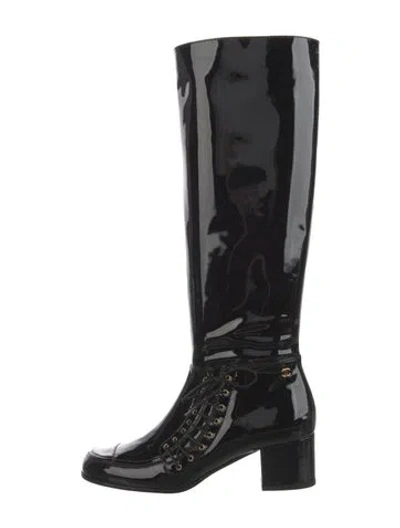 Pre-owned Chanel 2015 Interlocking Cc Logo Riding Boots In Black
