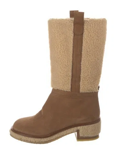 Pre-owned Chanel 2015 Interlocking Cc Logo Riding Boots In Neutral