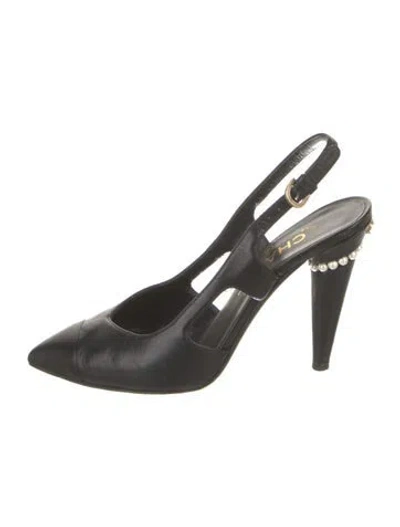 Pre-owned Chanel 2015 Interlocking Cc Logo Slingback Pumps In Black