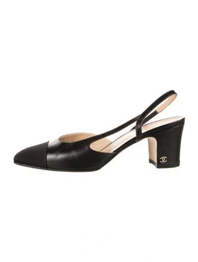 Pre-owned Chanel 2015 Interlocking Cc Logo Slingback Pumps In Black