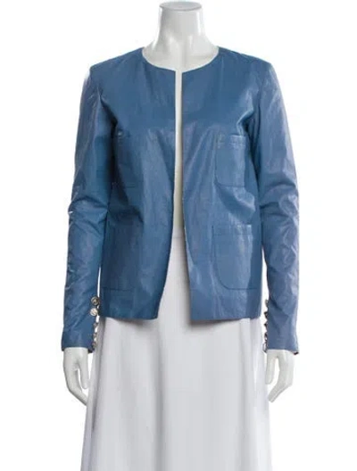 Pre-owned Chanel 2015 Lambskin Jacket In Blue