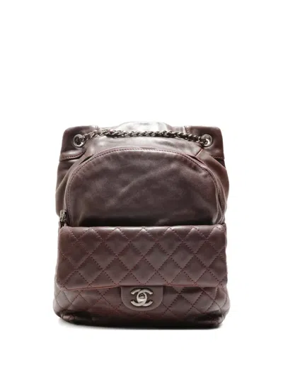 Pre-owned Chanel 2015 Lambskin Matelasse Backpack In Brown