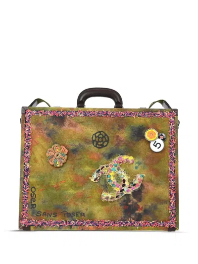 Pre-owned Chanel 2015 On The Pavement Briefcase In Green