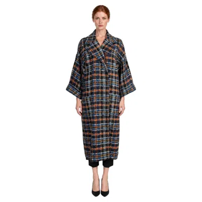 Pre-owned Chanel 2015 Oversized Lurex Tweed Coat Navy 40 M In Blue